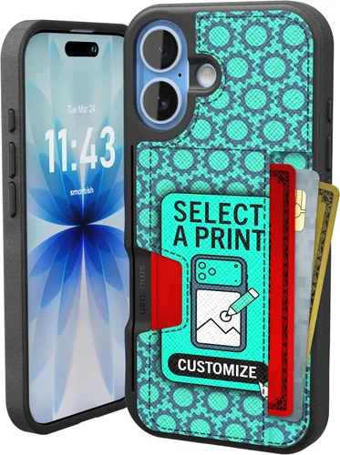 Miniatura 74 de Smartish Funda tipo cartera para iPhone 13 Pro – Wallet Slayer Vol. 2 [delgada + protectora] tarjetero con función atril - Azul sobre verde Blues