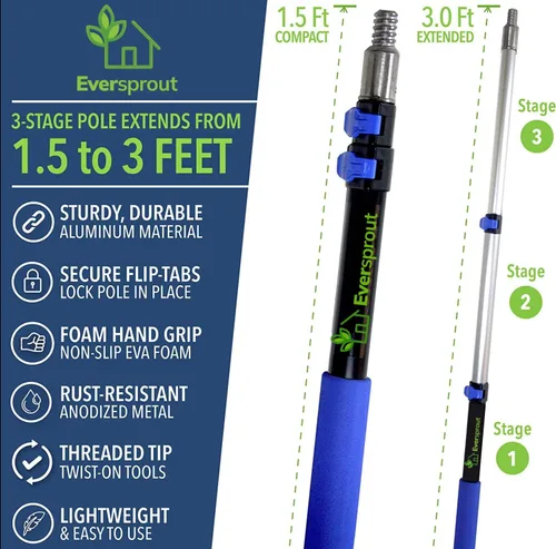 Miniatura 6 de EVERSPROUT Plumero de microfibra flexible de 3 pies para techo y ventilador, flexible para limpiar cualquier aspa, cabezal de cepillo extraíble