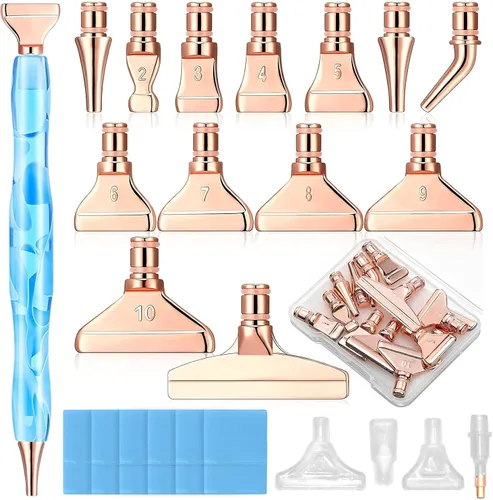 Miniatura 11 de ZYNERY Juego de 40 bolígrafos de pintura de diamante, 13 puntas de acero inoxidable para accesorios de pintura de diamantes con 12 arcilla, plateado