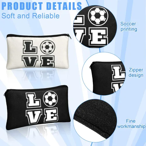 Miniatura 3 de Amylove Bolsa de maquillaje de fútbol, 20 piezas, bolsa de viaje con palabras, artículos de tocador con cremallera, portátil, para mujeres, amantes