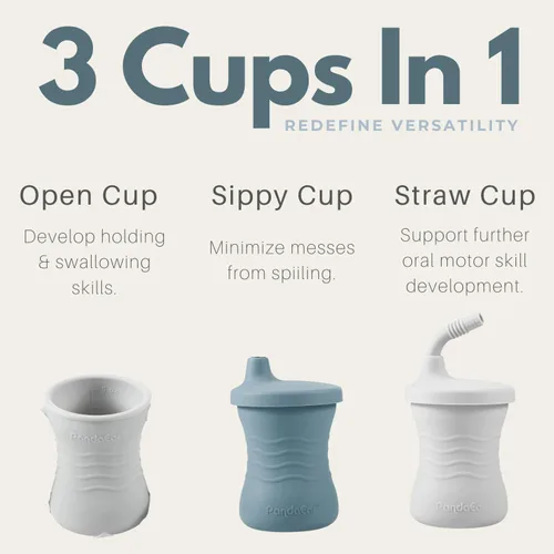 Miniatura 2 de PandaEar Vaso de entrenamiento de silicona, paquete de 3 tazas para beber con popote para bebés y niños pequeños de 6 meses en adelante