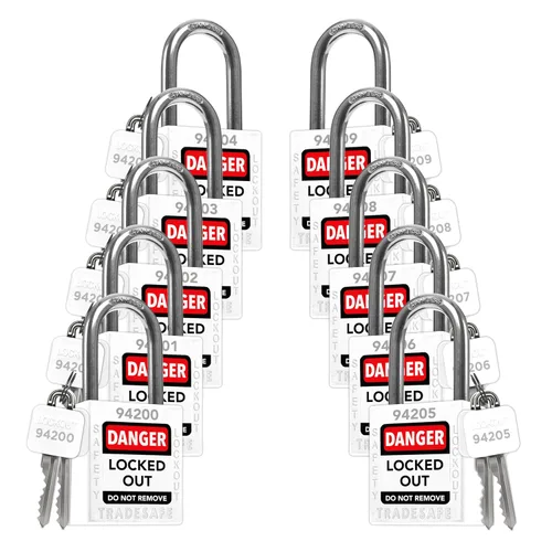 Miniatura 13 de TRADESAFE Juego de cerraduras de bloqueo - 7 cerraduras de loto rojas, cerraduras de bloqueo con llave diferente, 1 llave por cerradura, candados