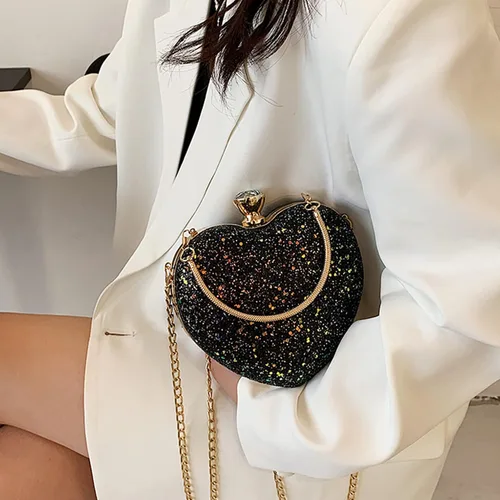 Miniatura 5 de U Scinan Bolso de mano con forma de corazón para mujer, bonito bolso de mano con lentejuelas