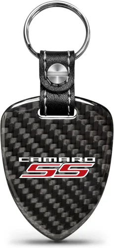 iPick Image Llavero grande de fibra de carbono negro real estilo escudo oficial con licencia para Chevrolet Camaro SS, Negro -
