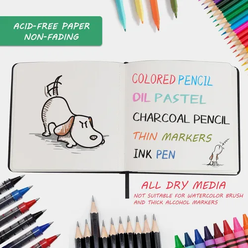 Miniatura 3 de Cuaderno de bocetos de tapa dura, cuaderno cuadrado con papel de dibujo grueso de 120LB/200GSM, bloc de bocetos de 120 páginas/60 hojas