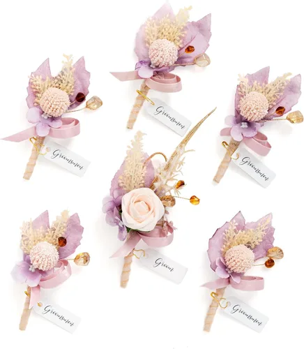 Miniatura 46 de Ling's Moment Boutonniere para Hombres Boda, Juego de 6, Novio y Padrinos Boutonniere para Boda Regreso a Casa Halloween Ceremonia Aniversario, Cena