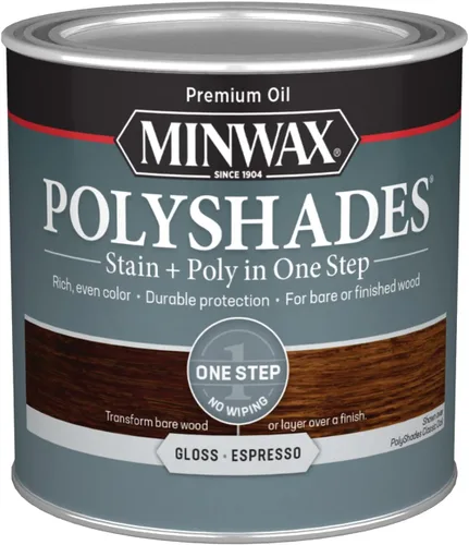 Miniatura 54 de Minwax PolyShades Tinte de Madera + Acabado de Poliuretano – Cuarto, Roble Misión, Brillo Mission Oak