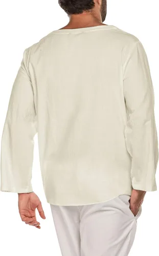 Miniatura 3 de COOFANDY Camisas de lino de algodón para hombre con cordones estilo casual playa hippie cuello en V