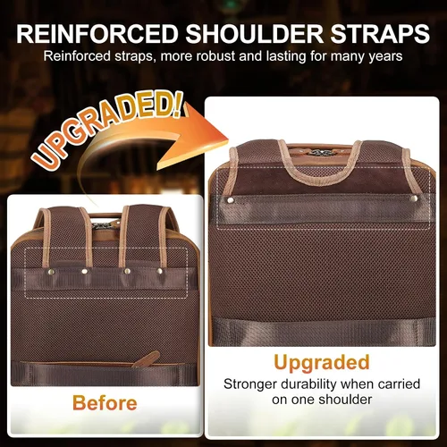 Miniatura 2 de TIDING Mochila para portátil de cuero de grano completo de 17.3 pulgadas para hombres, multibolsillos, casual, mochila de viaje de negocios, Marrón