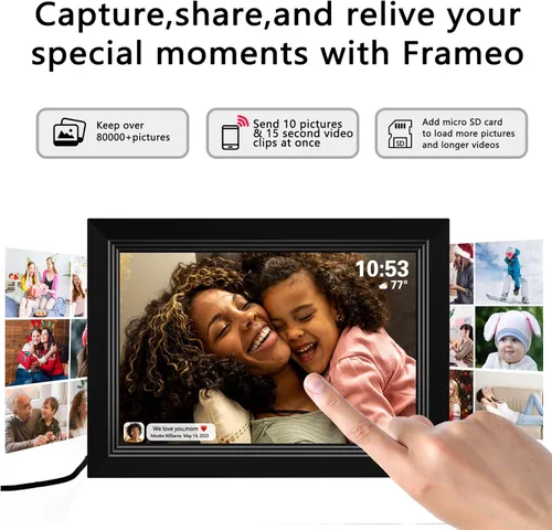 Miniatura 3 de FRAMEO - Marco de fotos digital de 10.1 pulgadas con pantalla táctil IPS de 1080 HD, almacenamiento integrado de 32 GB, montaje en pared, marco