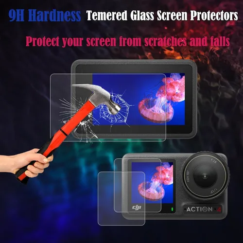 Miniatura 3 de PCTC Protector de pantalla para cámara DJI OSMO Action 4, protector de lente Osmo Action 4 + película de pantalla LCD de vidrio templado + cubierta