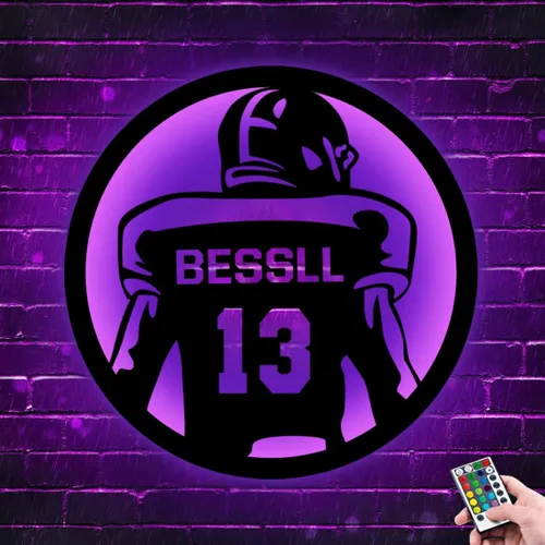 Miniatura 9 de Letrero de metal personalizado para jugador de fútbol con luz LED, nombre y número personalizado, arte de pared de fútbol, letrero de neón