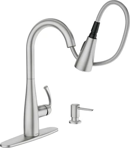 Miniatura 7 de Moen Essie 87014SRS - Juego de grifo de fregadero de cocina con rociador desplegable de acero inoxidable resistente a los puntos con dispensador