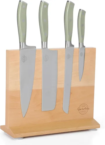 Miniatura 11 de Sur La Table Kitchen Essentials - Juego de 5 piezas de cuchillos de acero alemán con mango triple remachado en bloque magnético de madera de haya