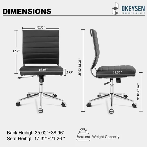 Miniatura 3 de Okeysen Silla de escritorio de oficina sin brazos, Silla giratoria ergonómica de sala de conferencias con respaldo medio, altura ajustable, silla