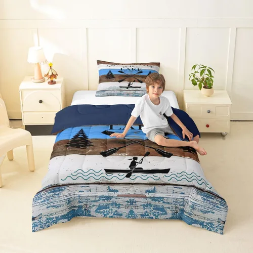 Miniatura 35 de Erosebridal Juego de edredón de reglas del lago, juego de ropa de cama tamaño matrimonial, edredón rústico para niños y niños, decoración de cabaña