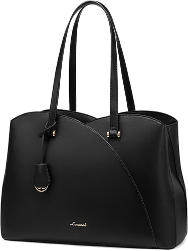LOVEVOOK Bolso de mano para laptop para mujeres, bolsos de trabajo, bolso para laptop para maestros, bolso de computadora de cuero, carteras Negro