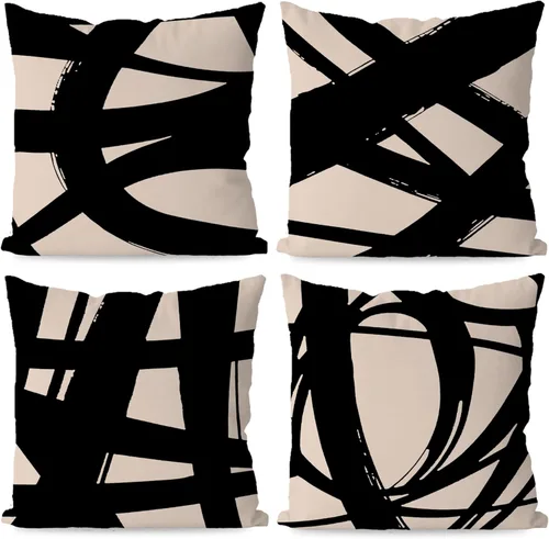 Miniatura 19 de KEUSPI Fundas de almohada decorativas negras y beige, juego de 4 fundas de almohada negras para sofá, decoración del hogar, estilo boho moderno