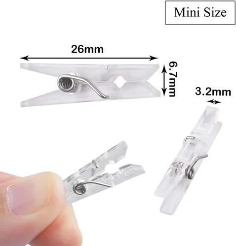 Miniatura 2 de Aylifu Mini clavijas de plástico transparente, 200 piezas multifuncionales de plástico transparente para papel fotográfico, clips para manualidades
