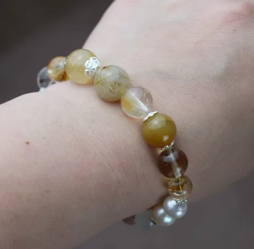 Miniatura 57 de Precious Gemstone Natural Crystal Healing Bracelet, Rutilated Quartz, Moonstone, Quartz Handmade Original Design Bracelet