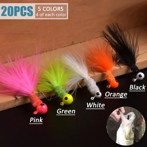 Miniatura 2 de Crappie Jigs Marabou - Señuelo de pesca con plumas de marabú, gancho para pesca de lubina, anzuelo, trucha, lucioperca, panfish 1/8 onzas, 1/16