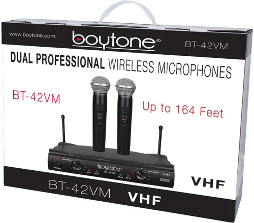 Miniatura 7 de Boytone BT-42VM Sistema de micrófono inalámbrico de doble frecuencia, 2 canales, 174-216 MHz, 15 horas de duración de la batería