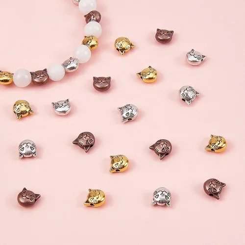 Miniatura 4 de PH PandaHall 120 cuentas espaciadoras de gato de 3 colores, cuentas sueltas de gatito tibetano, cuentas de metal para aretes, pulseras, collares