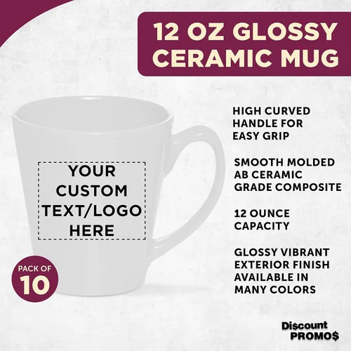 Miniatura 3 de DISCOUNT PROMOS Taza de café con leche de cerámica brillante personalizada de 12 onzas, juego de 10, paquete personalizado a granel, perfecta
