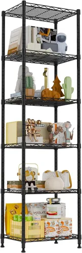 Miniatura 9 de REGILLER Estantería de alambre de acero de 6 niveles, unidad de almacenamiento con estantes ajustables para lavandería, baño, cocina, despensa, Negro