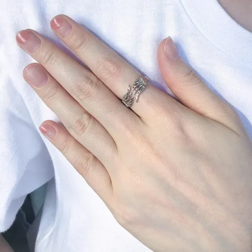 Miniatura 4 de Anillo de plata de ley 925 con alas de ángel y plumas ajustables y delicadas para mujeres, adolescentes y niñas, Metal, Zirconia cúbica