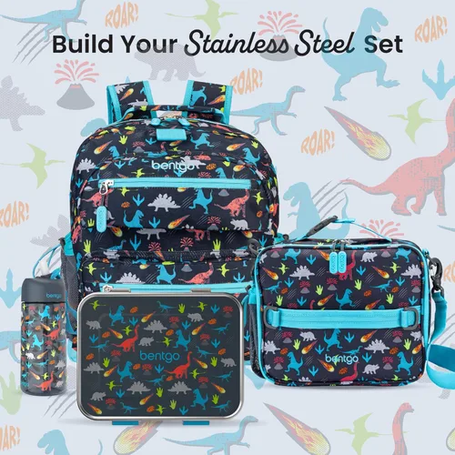 Miniatura 8 de Bentgo Lonchera de acero inoxidable para niños, resistente a las fugas, 3 compartimentos con recipiente de silicona adicional, duradera, ecológica