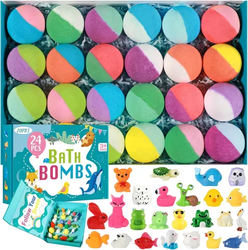 Bombas de baño para niños con sorpresa en el interior, paquete de 24 bombas de baño para niños con juguetes en el interior, juego de regalo, baño de