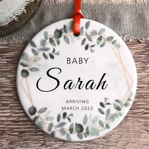 Recuerdos personalizados de adorno de Navidad para bebé, regalos de bebé que llegan, adornos de cerámica para árbol de Navidad, adornos de primera