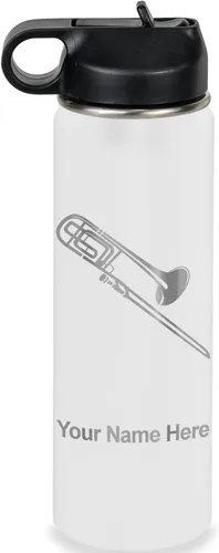 Miniatura 73 de LaserGram Botella de agua personalizada, trombón, acero inoxidable de doble pared aislada al vacío con popote superior, regalo grabado personalizado