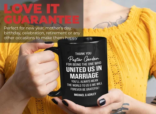 Miniatura 7 de Bubble Hugs Taza de café oficial de boda de 15 onzas, color negro, personalizada, Estados Unidos en matrimonio, divertida propuesta oficiante