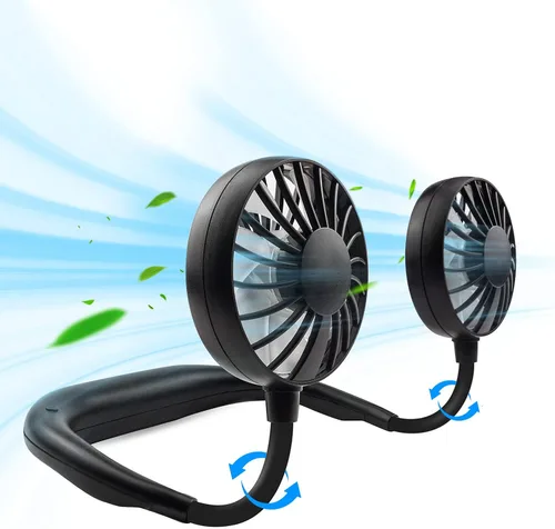 Miniatura 10 de Ventilador de cuello portátil y recargable, manos libres de carga USB con 3 velocidades ajustables y rotación libre de 360º, perfecto para Blanco