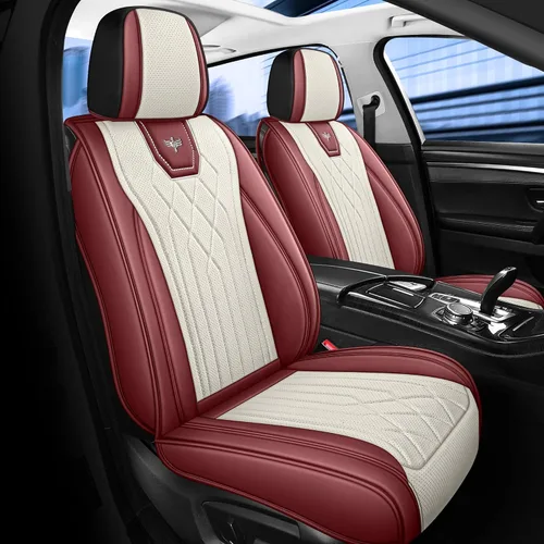 Miniatura 12 de LINGVIDO Funda de asiento de piel sintética (ajuste universal, línea roja negra), funda impermeable para asiento delantero de automóvil, SUV
