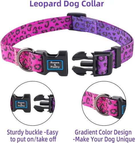 Miniatura 3 de Roses&Poetry Collares para perros medianos, con estampado de leopardo, collar ajustable de nailon para mascotas, duradero y reflectante para perros