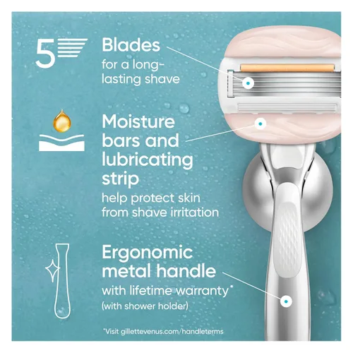 Miniatura 3 de Venus Moistureglide - Maquinilla de afeitar para mujer, mango reutilizable, 2 recambios de cuchillas de afeitar y soporte de ducha