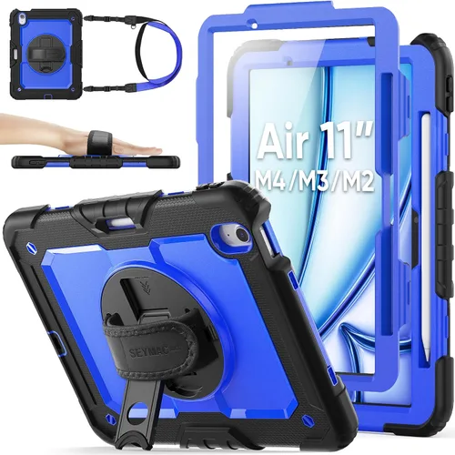 Miniatura 19 de SEYMAC stock Funda protectora para iPad Air de 11 pulgadas M3 2025/M2 2024 (Air 7ª/6ª generación), funda resistente con protector de pantalla