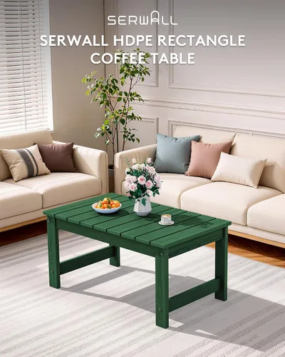 Miniatura 8 de SERWALL Mesa de centro para exteriores con agujero para sombrilla de 1.69 pulgadas, mesa de centro de polietileno de alta densidad para patio, Verde