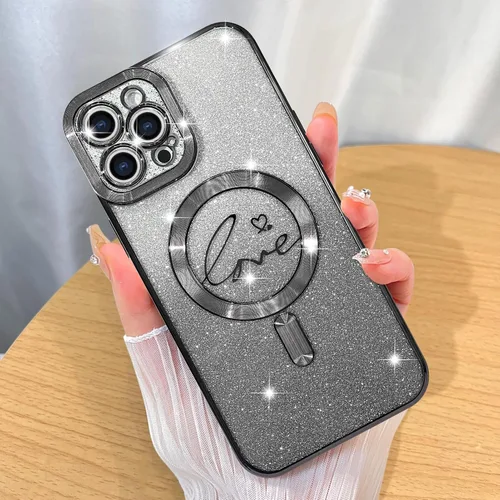 Miniatura 36 de ZIYE Funda Magnética Diseñada para iPhone 11 Funda con Purpurina Plateado de Lujo Corazón de Amor Compatible con MagSafe Funda Transparente