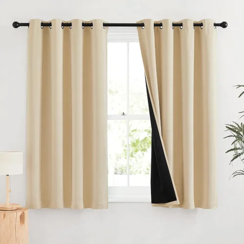 Miniatura 16 de RYB HOME Cortinas 100% opacas con forro blanco, cortinas de lino natural, cortinas de servicio Haeavy Duty, tratamiento de ventana con aislamiento