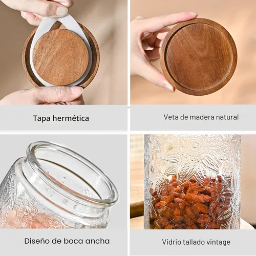 Miniatura 4 de Adodeen Tarros de vidrio vintage de 32 onzas con tapas, recipientes herméticos para almacenamiento de alimentos, recipientes de cocina para azúcar