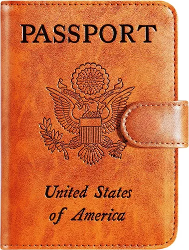 Miniatura 33 de Funda para pasaporte, cartera con bloqueo RFID, funda de piel para tarjetas, accesorios de viaje para mujeres y hombres, negro