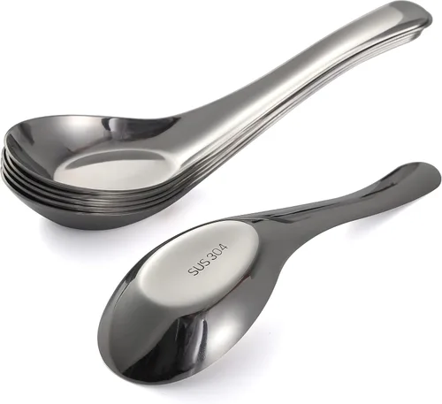 Miniatura 5 de Cucharas de sopa de acero inoxidable, juego de 12 cucharas de sopa china, cuchara de caldo plateada, pulido con espejo