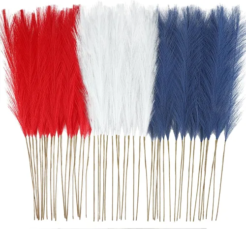 Miniatura 11 de obbsie 50 piezas de decoración de hierba de pampa falsa naranja quemado, 21.6 pulgadas de hierba pomposa artificial corta de otoño, ramas de hierba