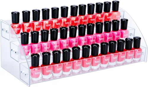 KINGROW Estante organizador de esmalte de uñas, estante de exhibición de acrílico de 3 capas, estante para anteojos, aceites esenciales,