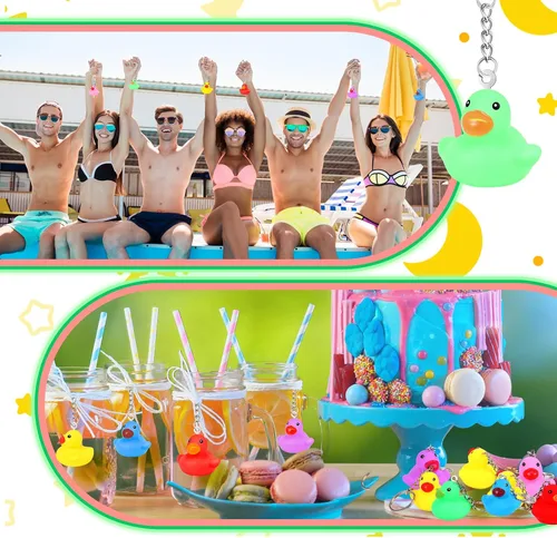 Miniatura 4 de Deekin 60 llaveros de goma de pato de 1.4 pulgadas, diseño chirriante de pato de crucero, cadenas 3D a granel para regalo de fiesta de carnaval
