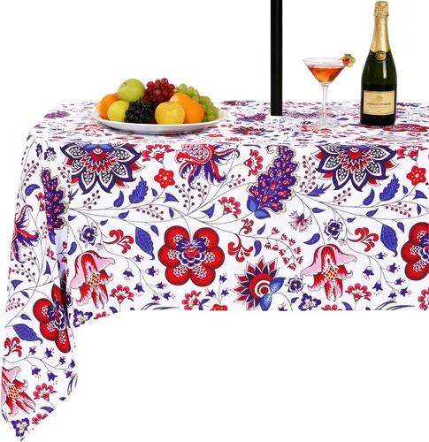 Miniatura 14 de SquarePie Mantel redondo de 60 pulgadas para exteriores con agujero para sombrilla y cremallera, resistente al agua, a prueba de derrames, mantel